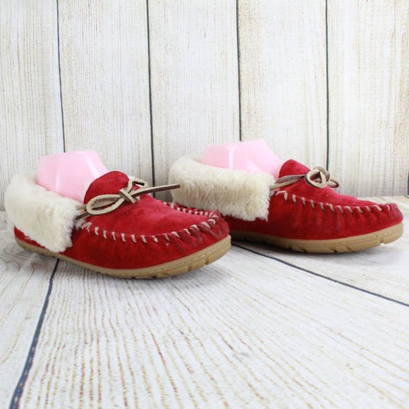 LL BEAN Red Wicked Good Moccasins Slippers Size 8 - Picture 2 of 9